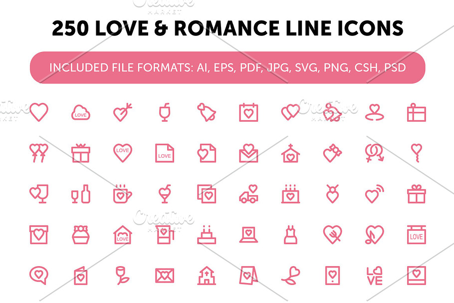 250 Love and Romance Line Icons