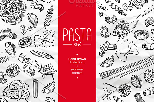 Pasta Set. Hand Drawn Illustration