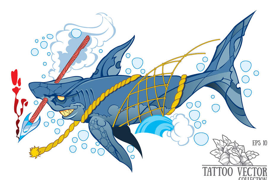 Shark tattoo vector in Illustrations - product preview 8
