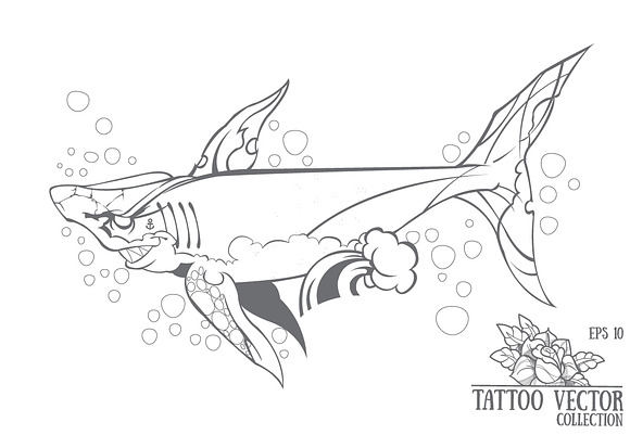 Shark tattoo vector in Illustrations - product preview 2