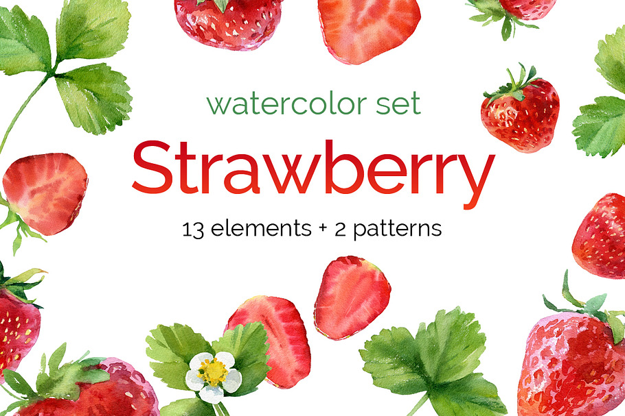 Watercolor Strawberry in Illustrations - product preview 8