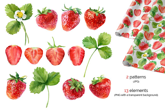 Watercolor Strawberry in Illustrations - product preview 1