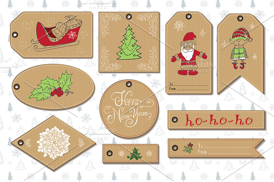 Set of 10 New Year Gift Tags
