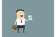 Happy businessman with briefcase and