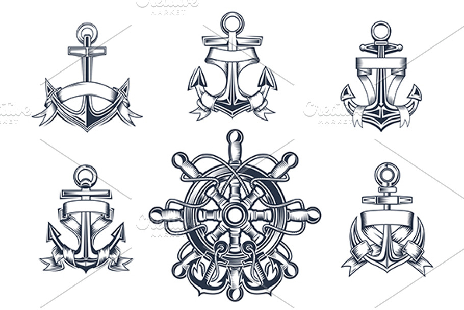 Vintage marine and nautical icons in Graphics - product preview 8