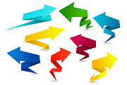 Set of colorful folded origami arrow