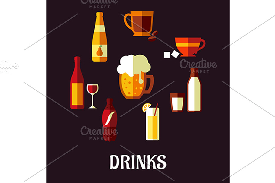 Drinks and beverages flat icons in Graphics - product preview 8
