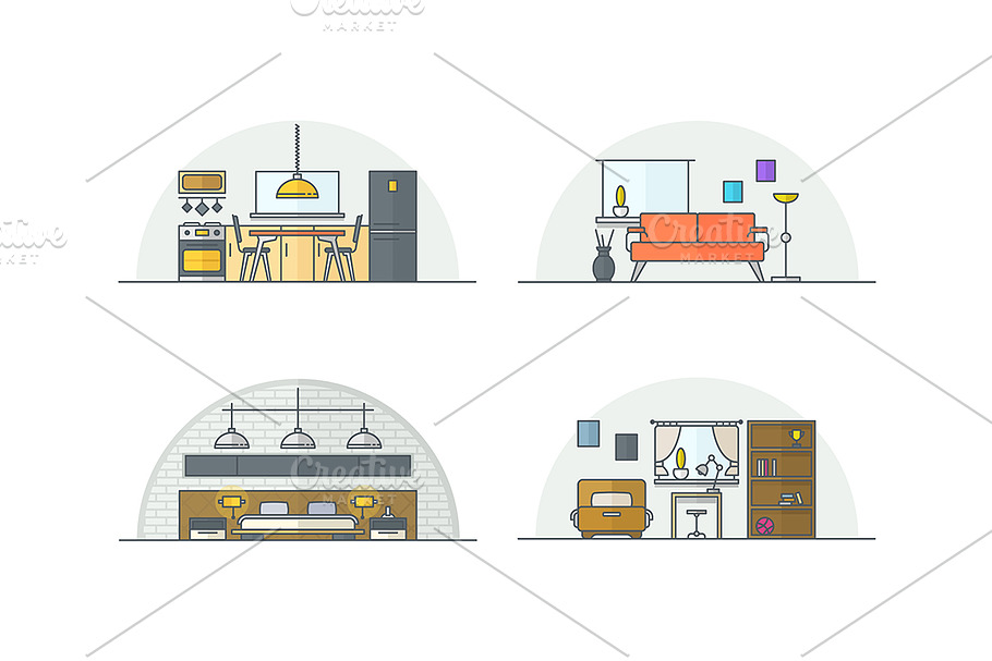 Interior design. Line illustrations. in Illustrations - product preview 8