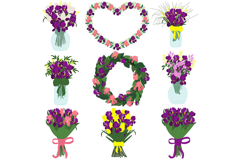 Bouquet of irises, tulips freesias in Illustrations - product preview 8