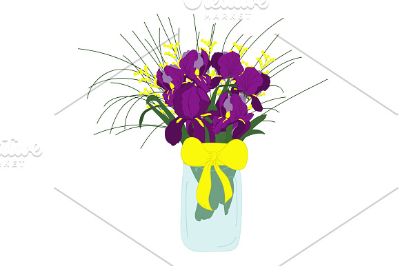 Bouquet of irises, tulips freesias in Illustrations - product preview 2