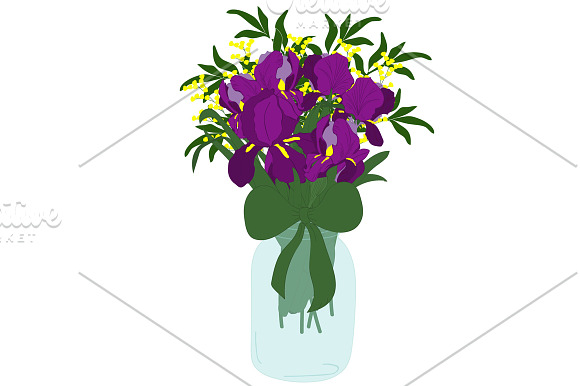 Bouquet of irises, tulips freesias in Illustrations - product preview 3