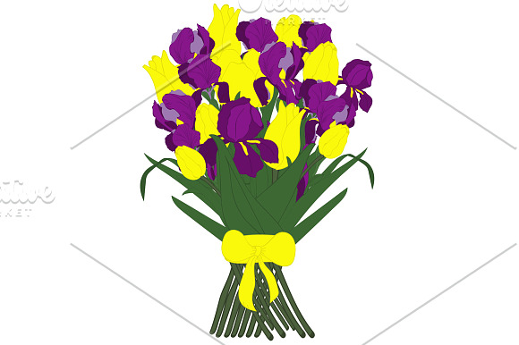 Bouquet of irises, tulips freesias in Illustrations - product preview 6