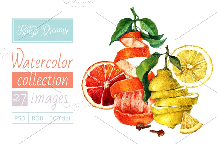 Watercolor set-Lemons and oranges