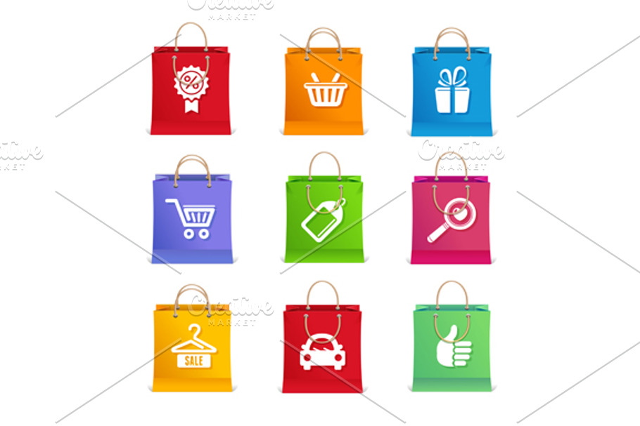 Shopping Icon Set on Shopping Bag