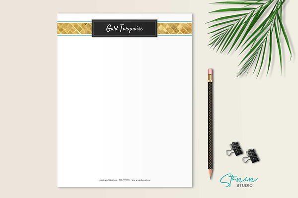 Letterhead Template Gold & Turquoise