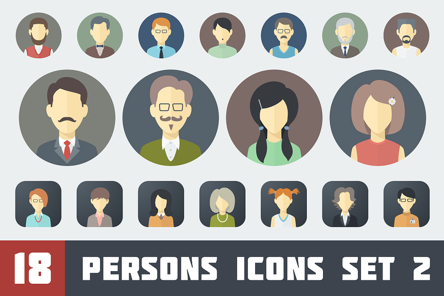 Flat Persons Icons Set 2 in Face Icons - product preview 8