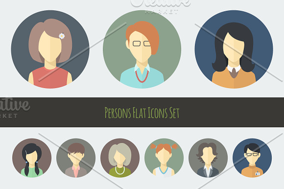 Flat Persons Icons Set 2 in Face Icons - product preview 2