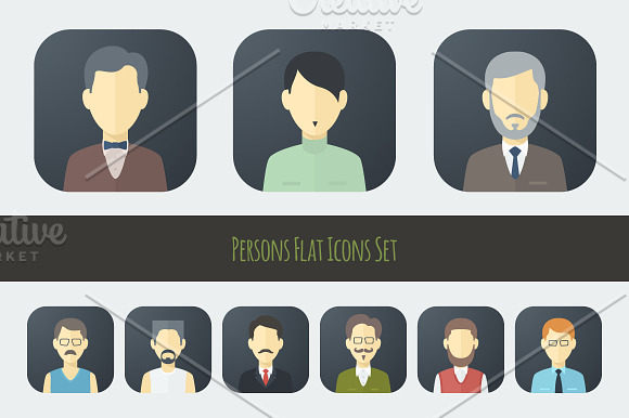 Flat Persons Icons Set 2 in Face Icons - product preview 3