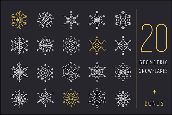 20 geometric snowflakes icons set in Hipster Icons - product preview 3