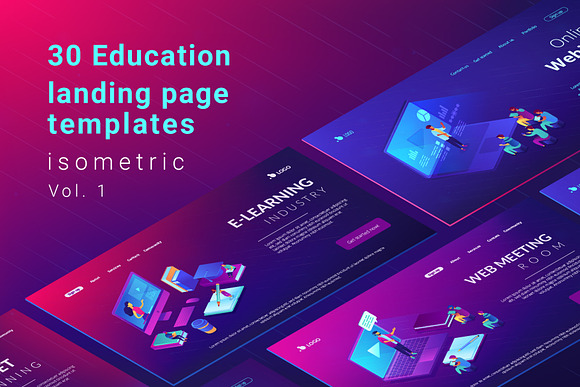 Education isometric landing pages in Landing Page Templates - product preview 1