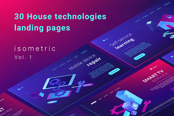 House tech isometric landing pages in Landing Page Templates - product preview 1