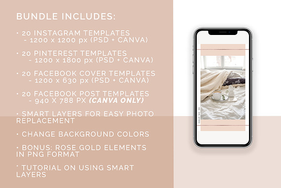 Rose Gold Social Media Bundle Canva in Instagram Templates - product preview 8