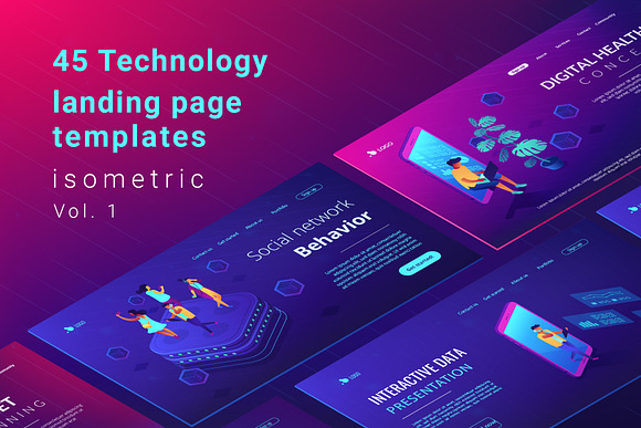 Technology isometric landing pages in Landing Page Templates - product preview 1