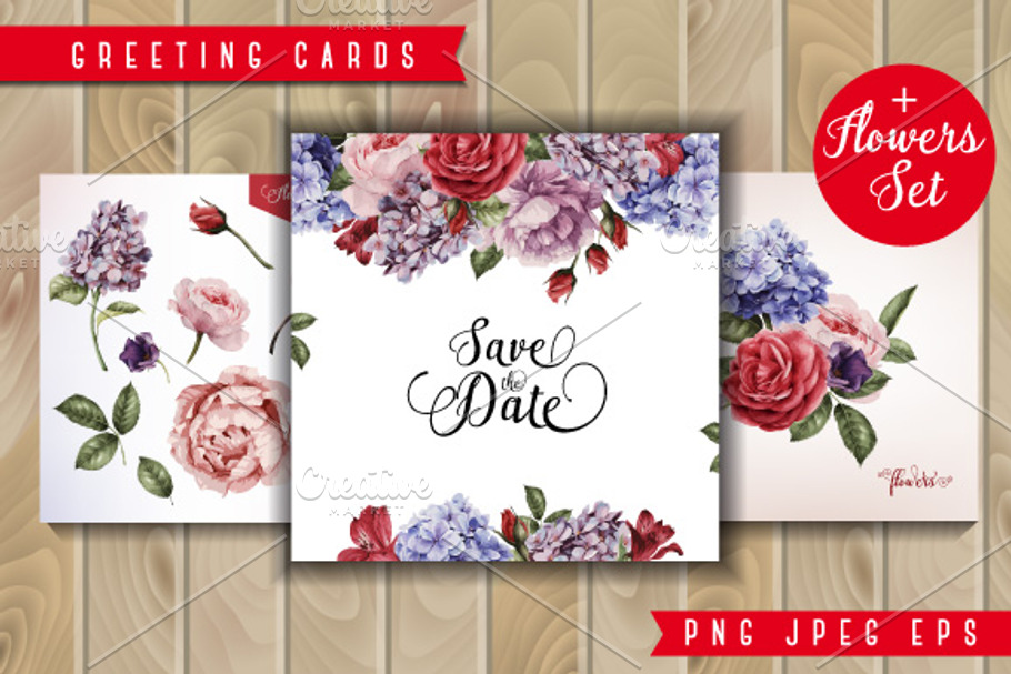 Flowers and greeting card with rose in Illustrations - product preview 8