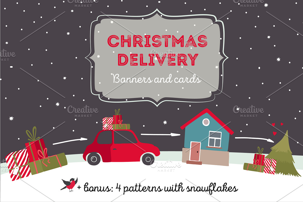 Christmas delivery banners in Illustrations - product preview 8
