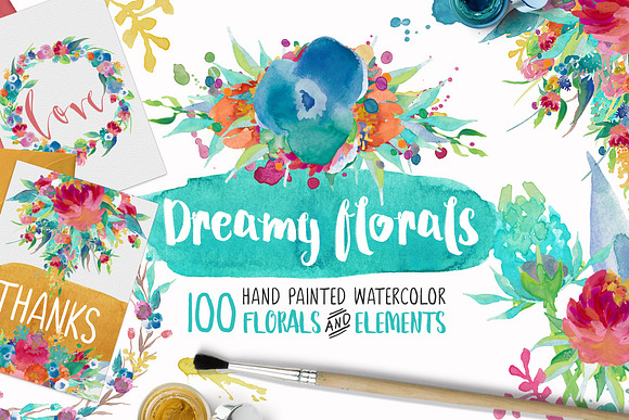 Dreamy Florals Watercolor Bundle in Illustrations - product preview 2