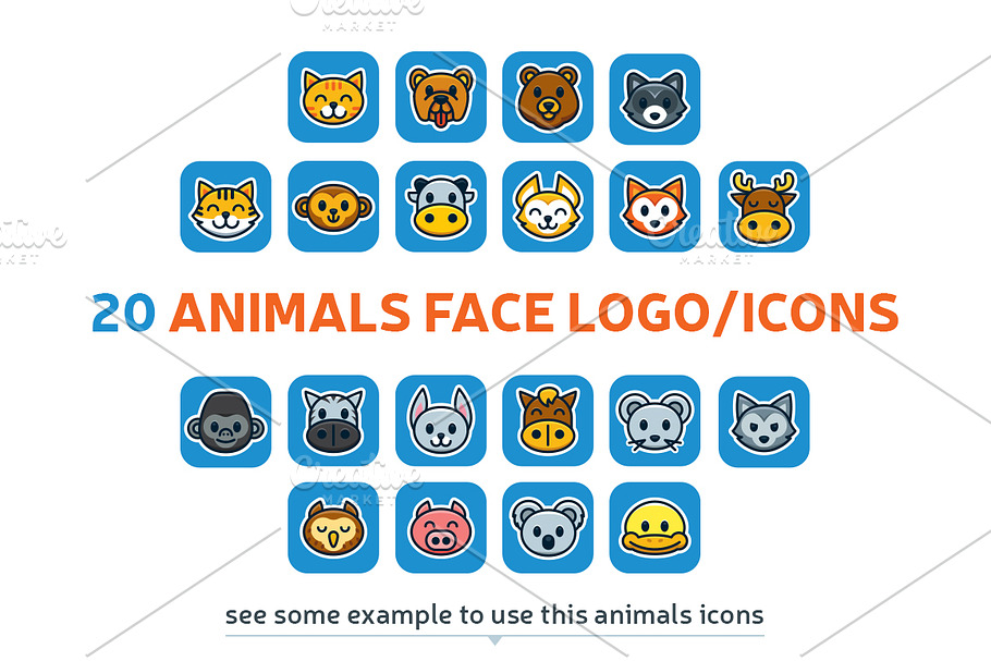 20 Animal Face Logo/Icons Bundle