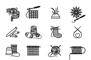 Knitting, embroidering, sewing icons