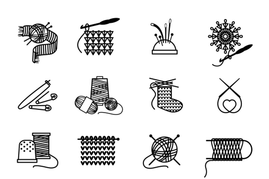 Knitting, embroidering, sewing icons in Graphics - product preview 8