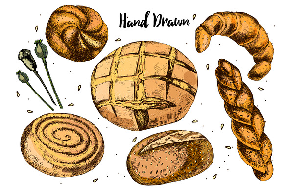 Bread and pastries. Hand drawing. in Objects - product preview 1