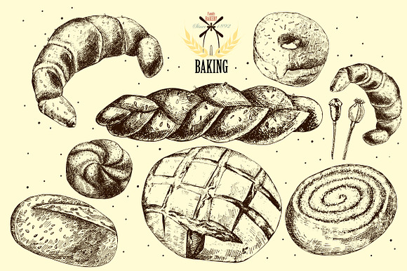 Bread and pastries. Hand drawing. in Objects - product preview 2