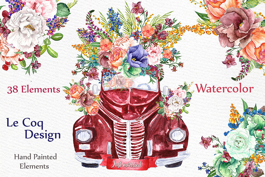 Watercolor floral clip art in Illustrations