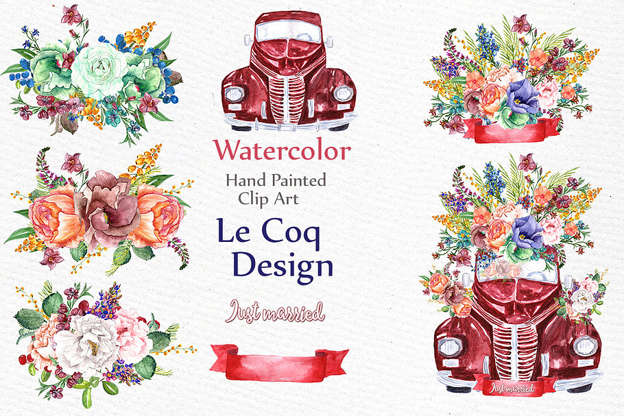 Watercolor floral clip art in Illustrations - product preview 1