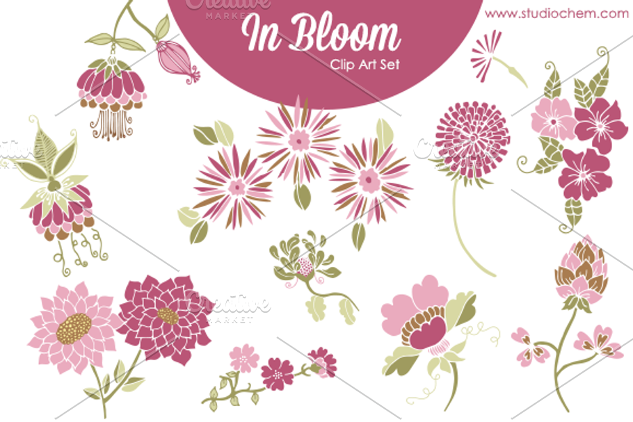 In Bloom Pink Florals .PNG Clip Art in Illustrations - product preview 8