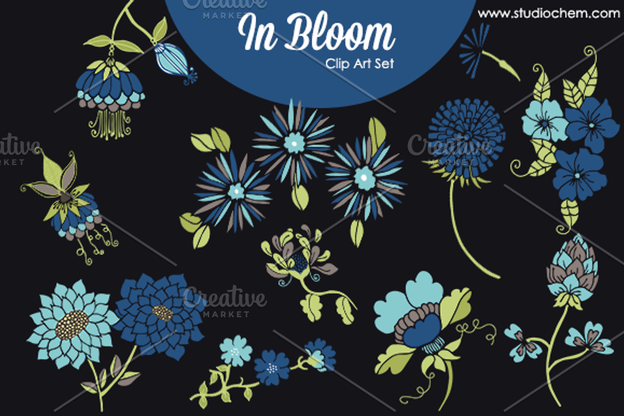In Bloom Blue Flowers .PNG Clip Art in Illustrations - product preview 8