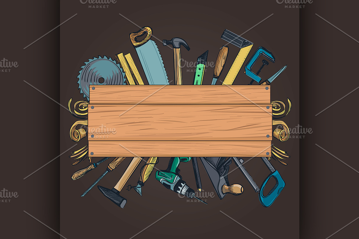Carpentry woodworks background in Illustrations - product preview 8