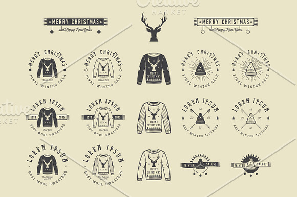 Set of vintage winter logos in Logo Templates - product preview 1
