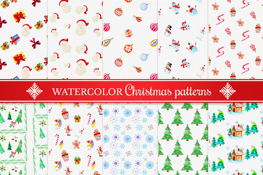 Watercolor Christmas Patterns Set 1