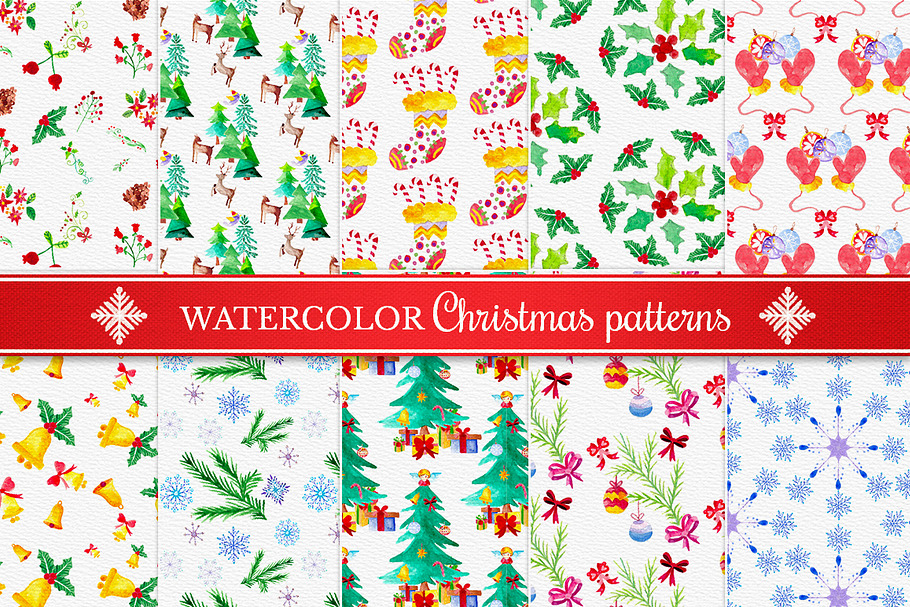 Watercolor Christmas Patterns Set 2