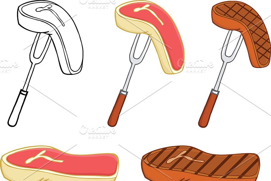Raw and Grilled Steak Collection in Illustrations - product preview 8