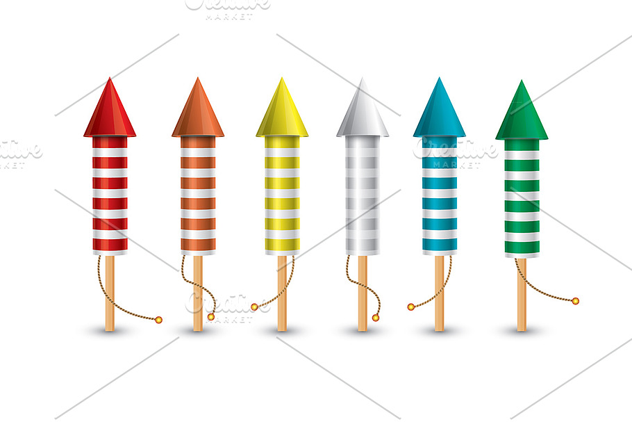 Set of isolated pyrotechnic rockets in Illustrations - product preview 8