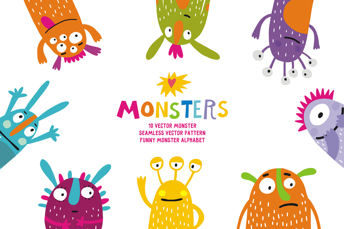 Funny monster vector set in Illustrations - product preview 8