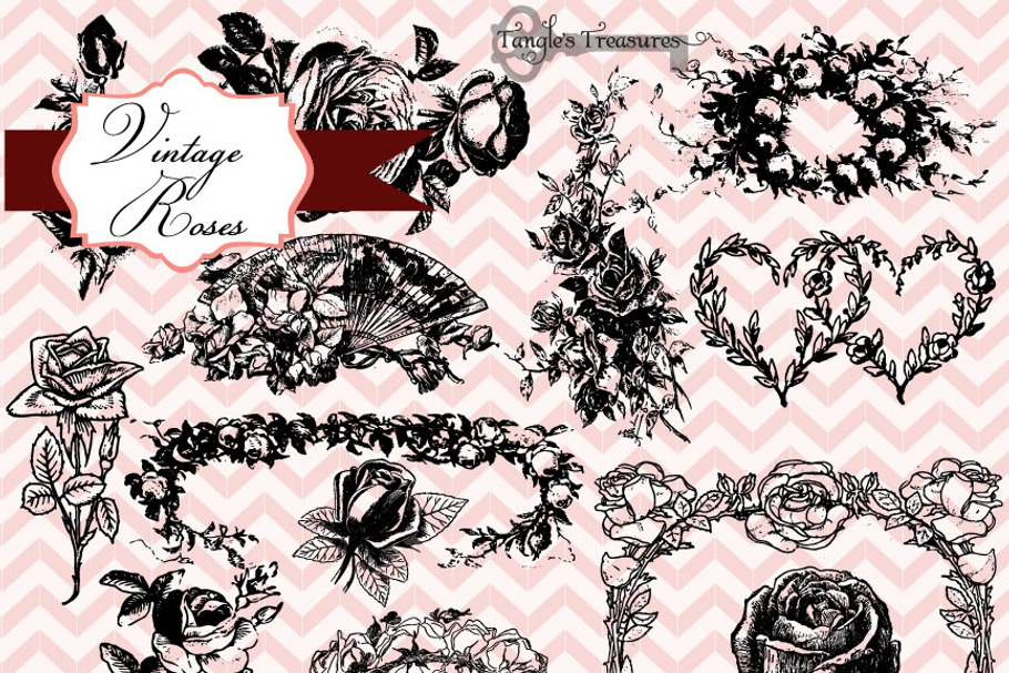 Vintage Roses Clipart & Brushes in Photoshop Brushes - product preview 8