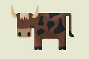 Cute brown cartoon bull with horns