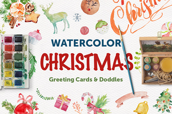 Watercolor Christmas Print & Doodles in Objects - product preview 4