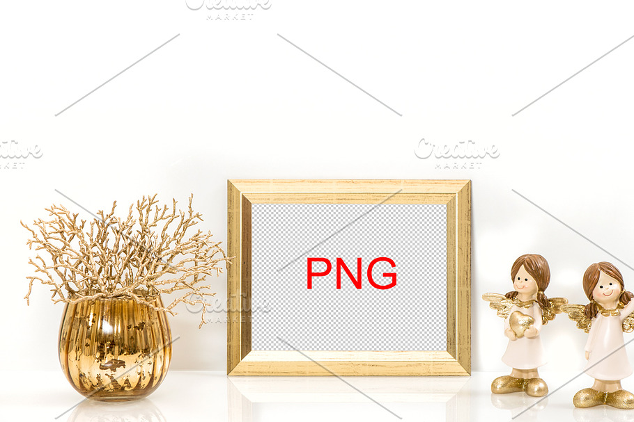 PNG Golden frame. Christmas Angel in Print Mockups - product preview 8